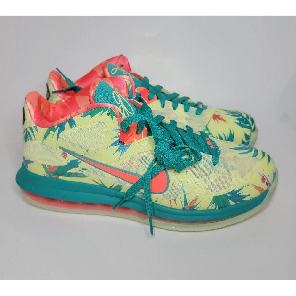 Nike LeBron IX 9 Low LeBronald Shoes Lime Mango Men's 9.5 D09355-300 Floral 11W